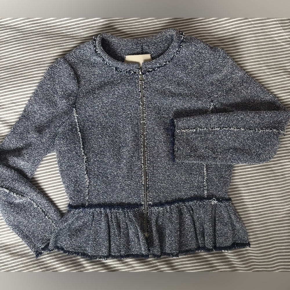 Rebecca Taylor blue and white Textured Distressed Jacket, size 8